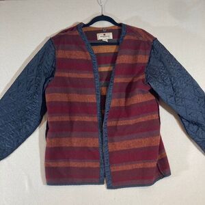 Woolrich Jacket Liner Men Large Striped Interior‎ Wool Quilted Sleeves Button In